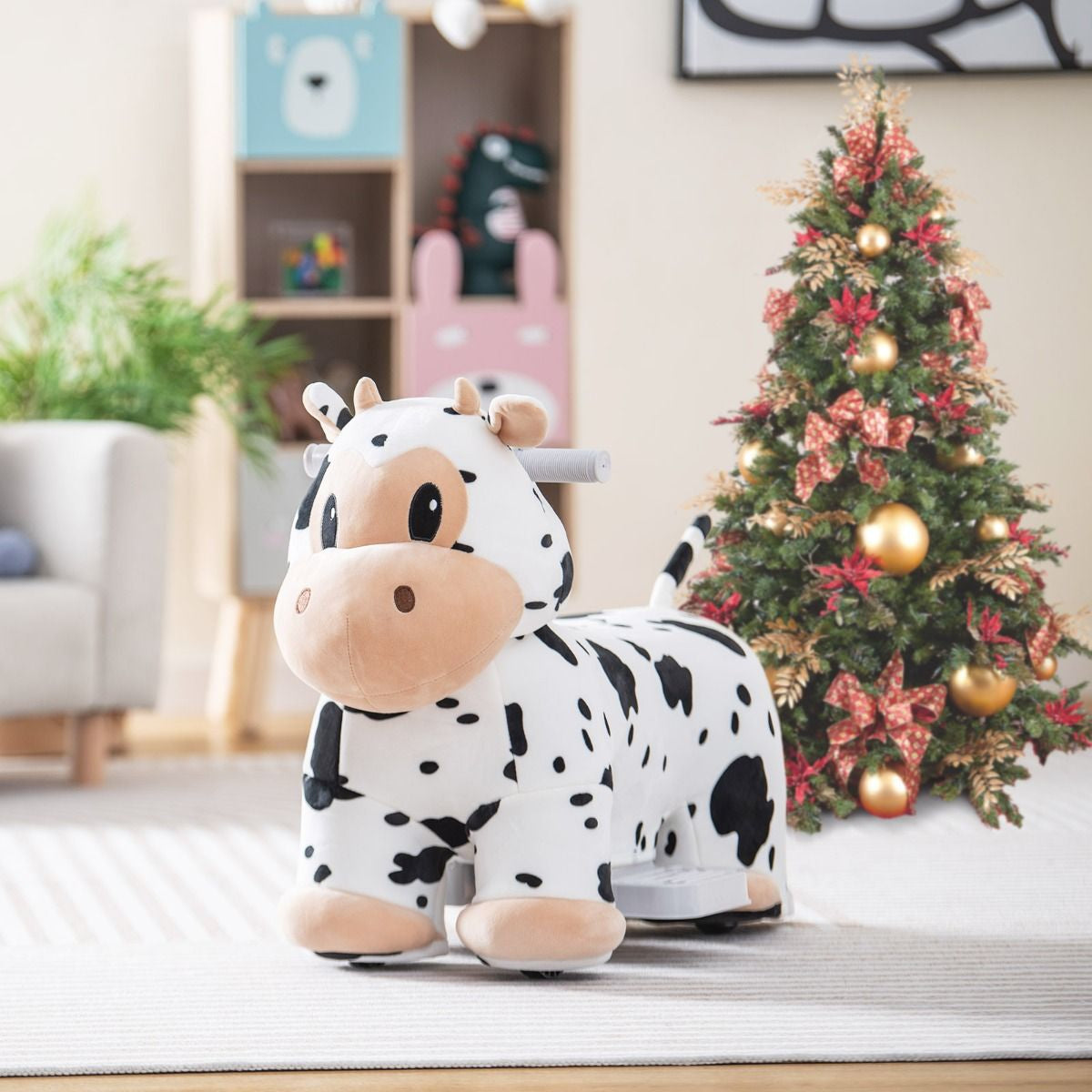 Gioco Cavalcabile Elettrico Bambini Con Ruote Flessibili Rivestimento Lavabile, Peluche Cavalcabile 3 Dimensioni