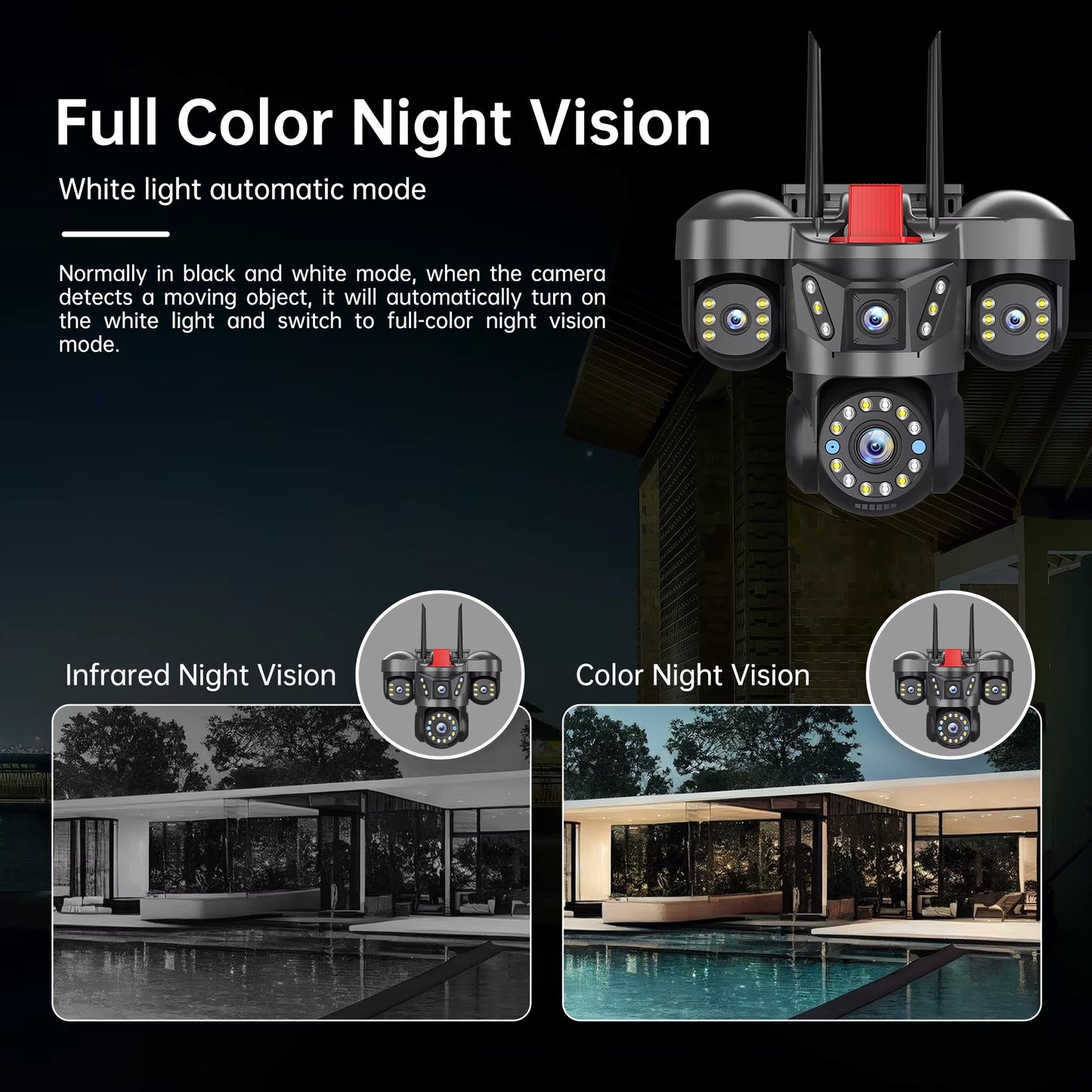 10K 20MP UHD Outdoor Wifi IP Camera 16X Zoom 4 Lens 4 Screens Ai Auto Tracking Security Protection PTZ CCTV Video Surveillance