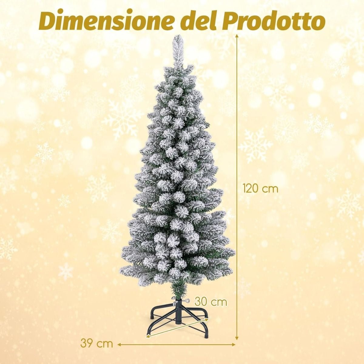 Albero Di Natale Artificiale Da 120Cm, Albero Di Natale Imbiancato Con 240 Rami Supporto Metallico Pieghevole