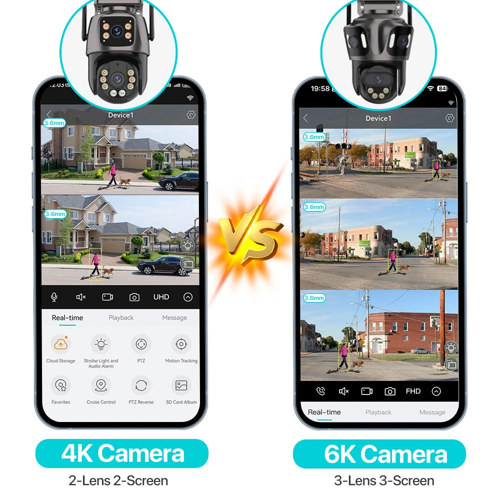 6K HD Three Screen Wifi Security Camera 4K 8MP Outdoor Wirelss PTZ IP Camera Ai Human Detect Video Surveillance Icsee APP