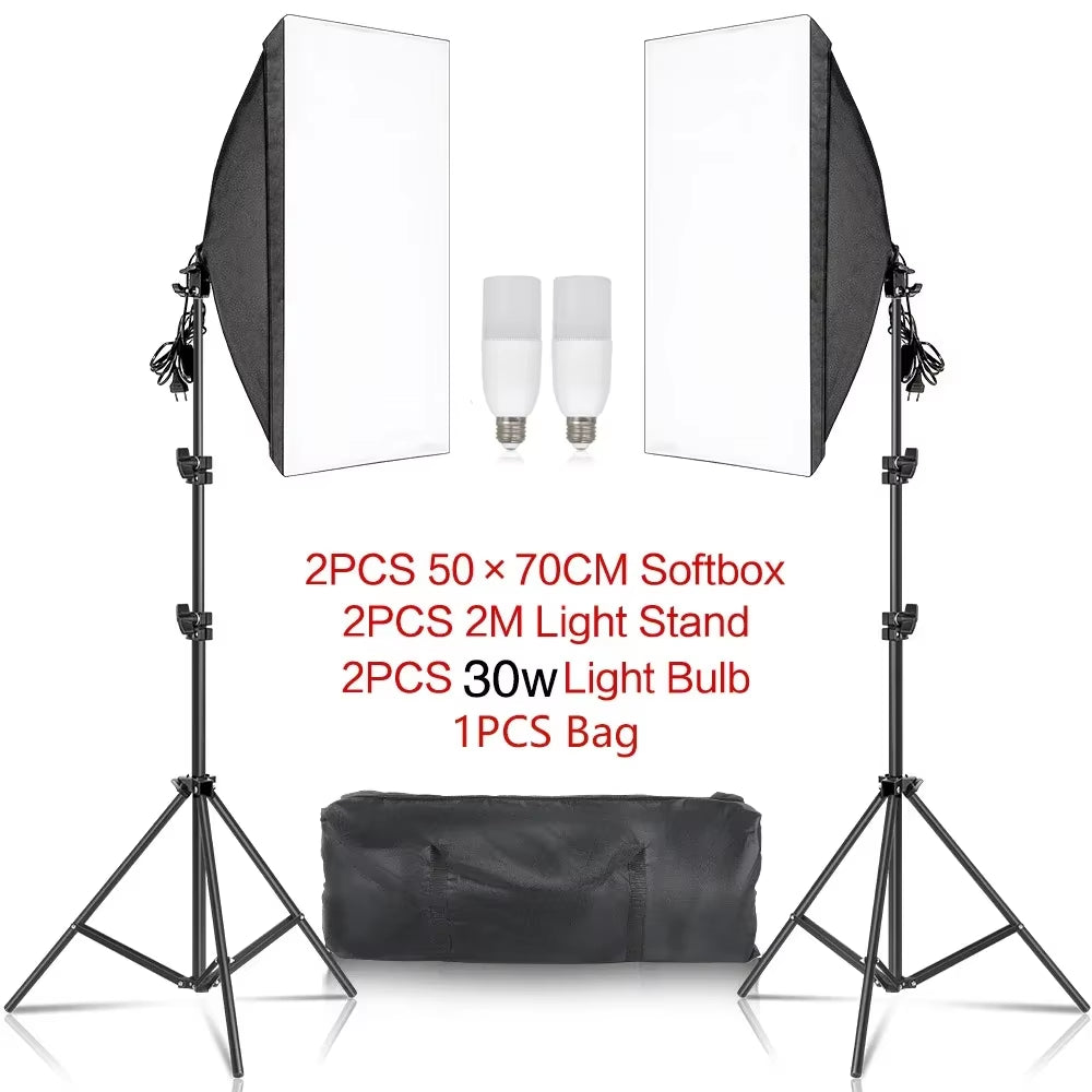 3Pcs Softbox with Sandbag Professional Photography Photo Studio Softbox Lights Lighting Kit Equipment Boom Arm