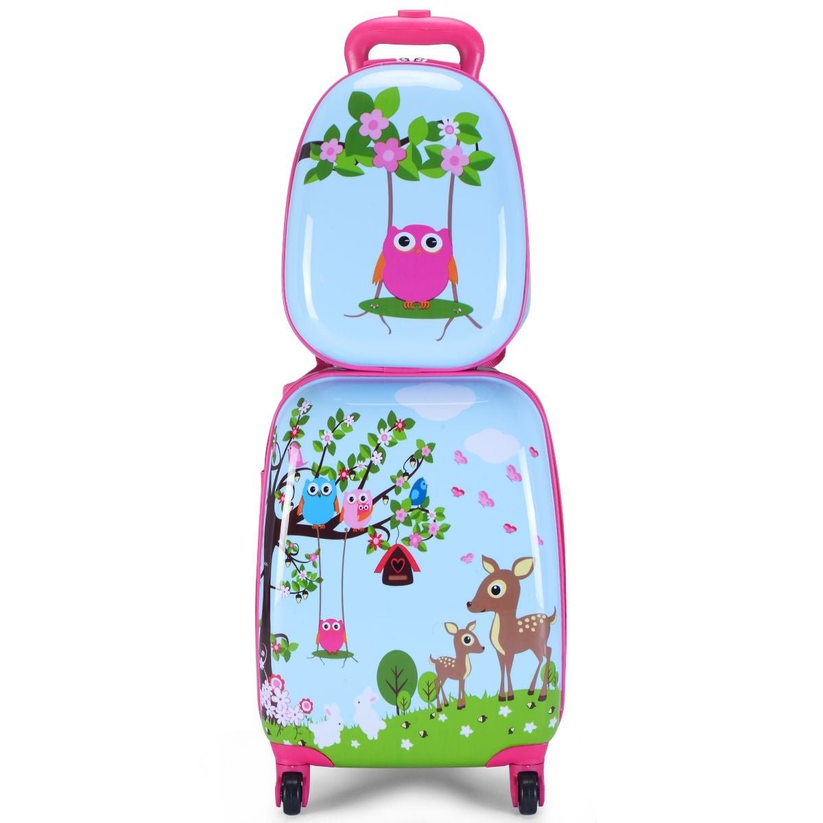 Set 2 in 1 Bagaglio Viaggio per Bambini Con Ruote + Zaino Valigetta Bimbo E Zaino Blu