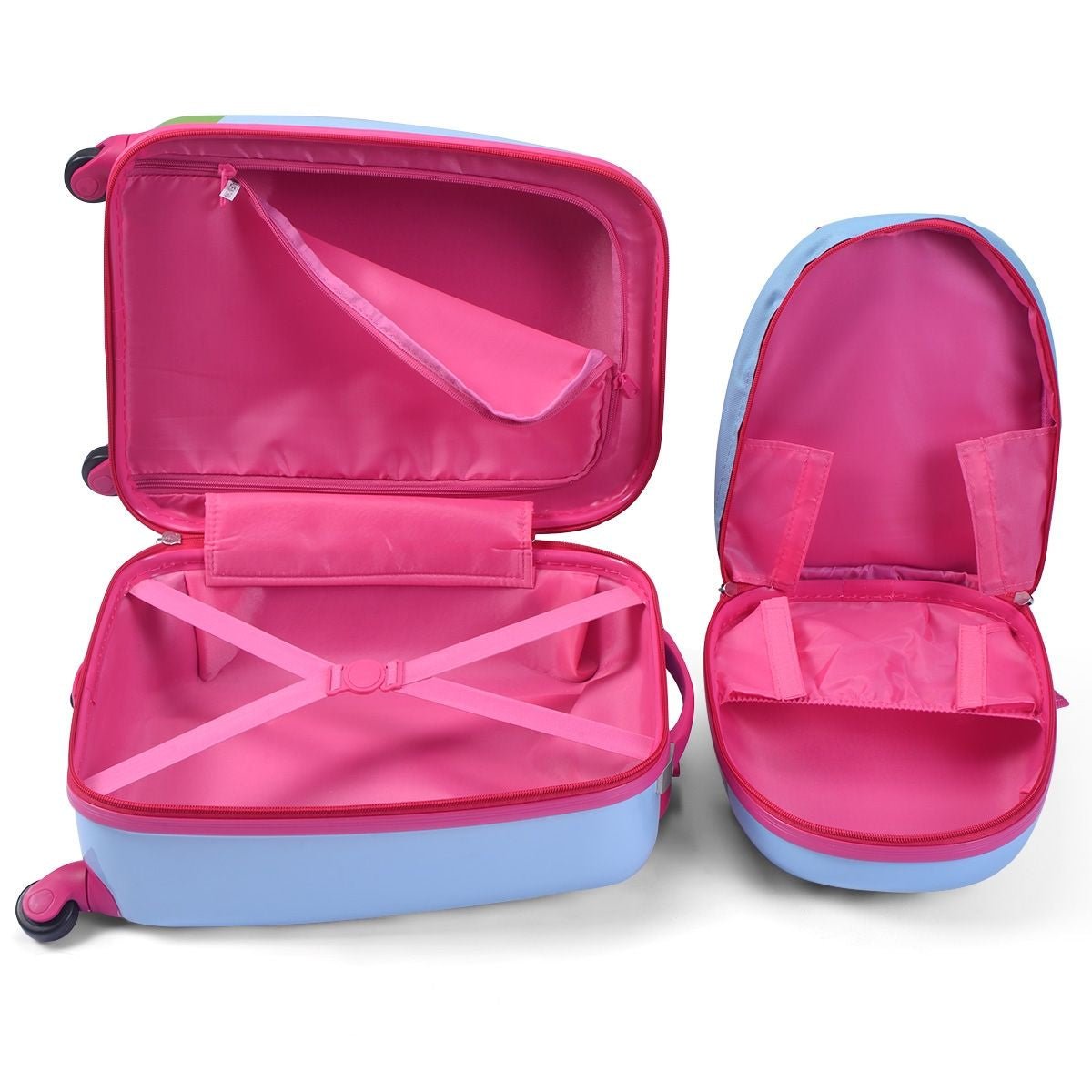 Set 2 in 1 Bagaglio Viaggio per Bambini Con Ruote + Zaino Valigetta Bimbo E Zaino Blu