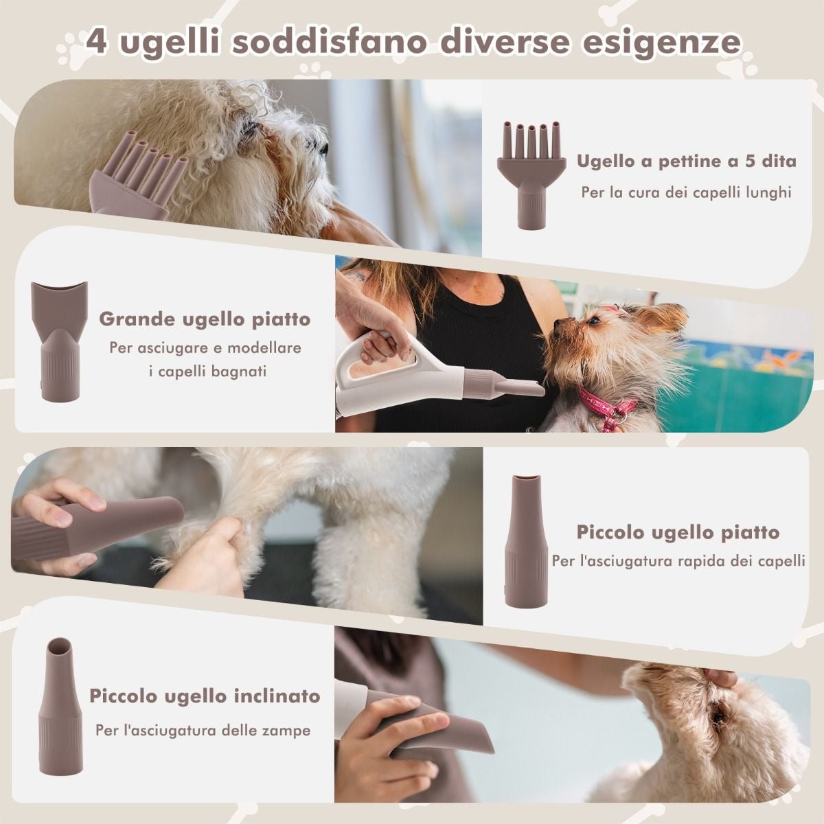 Phon per Cani E Gatti Con Funzione Ionica Negativa Temperatura Flusso D'Aria Regolabili, Asciugatore per Peli Di Cani