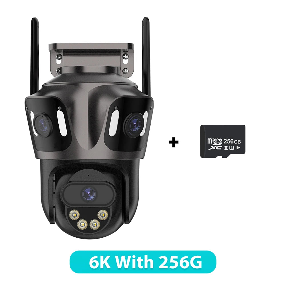 6K HD Three Screen Wifi Security Camera 4K 8MP Outdoor Wirelss PTZ IP Camera Ai Human Detect Video Surveillance Icsee APP