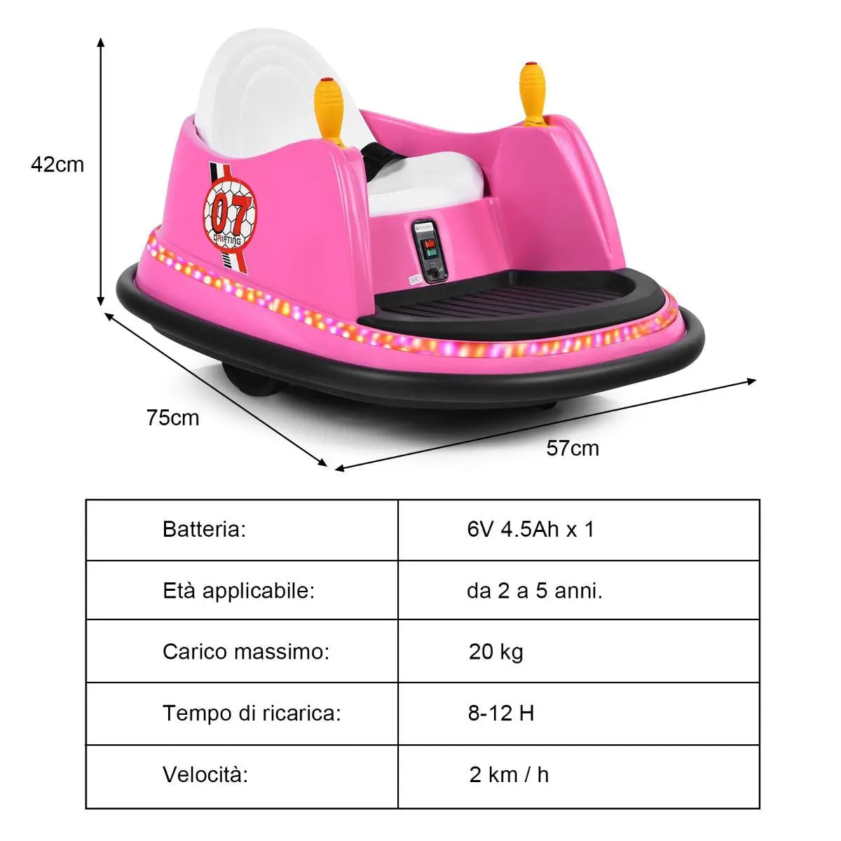 Macchina per Autoscontri per Bambini Con Luci Colorate, Macchina Elettrica Autoscontri 6 V Con Musica 4 Colori