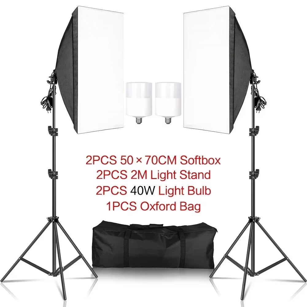 3Pcs Softbox with Sandbag Professional Photography Photo Studio Softbox Lights Lighting Kit Equipment Boom Arm