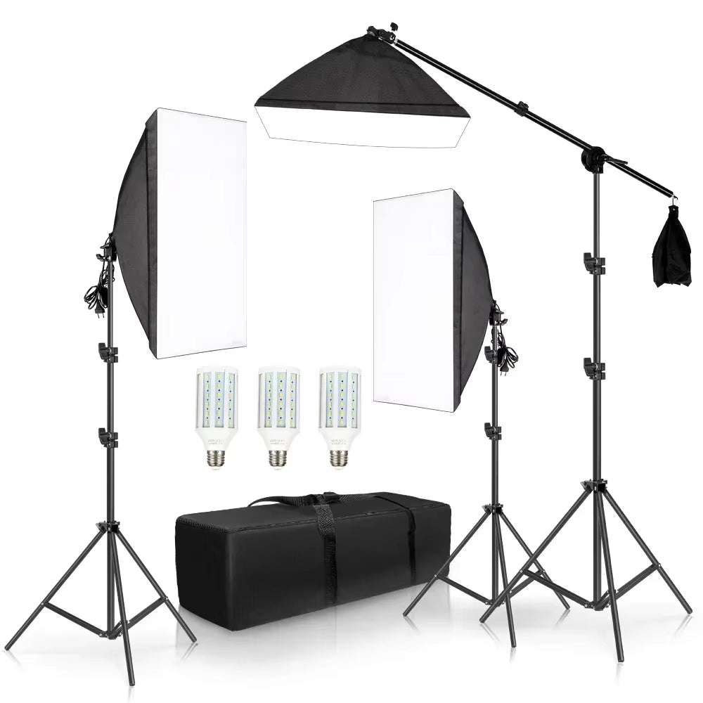 3Pcs Softbox with Sandbag Professional Photography Photo Studio Softbox Lights Lighting Kit Equipment Boom Arm