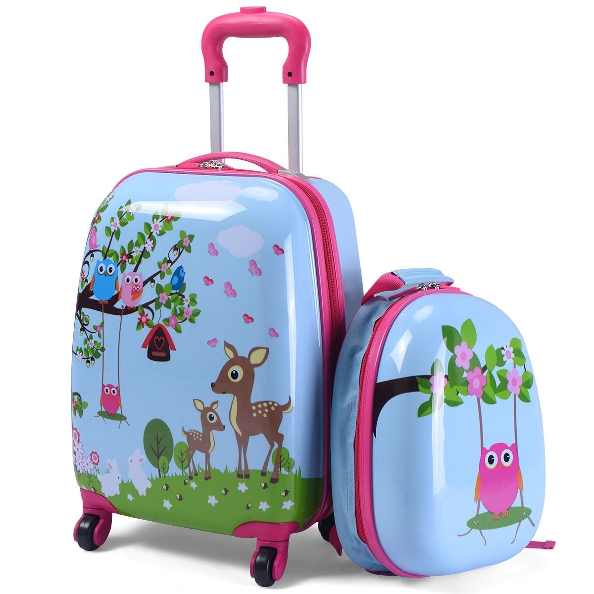 Set 2 in 1 Bagaglio Viaggio per Bambini Con Ruote + Zaino Valigetta Bimbo E Zaino Blu