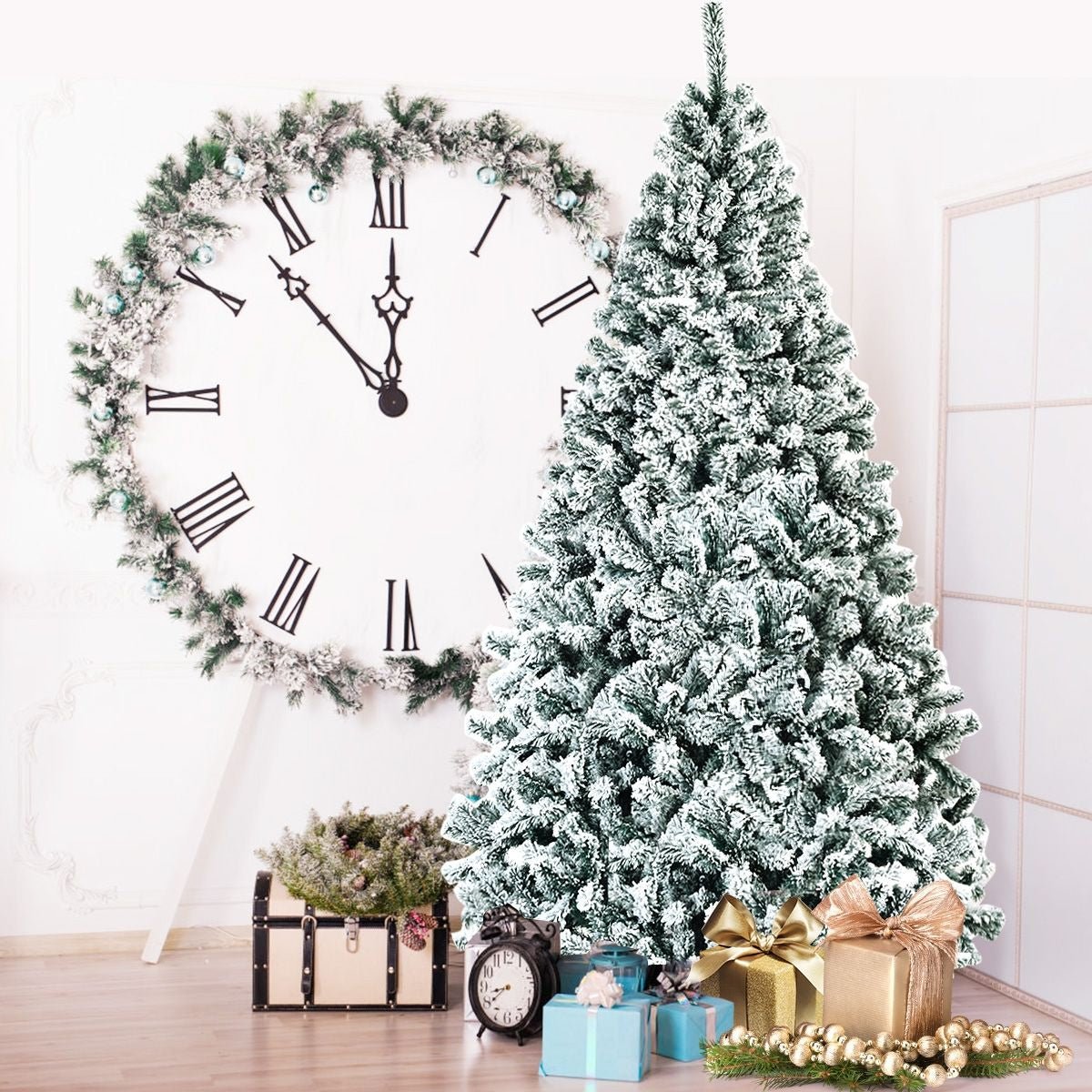 Albero Di Natale Innevato 225 Cm, Albero Di Natale Artificiale Non Illuminato E Con Cerniere