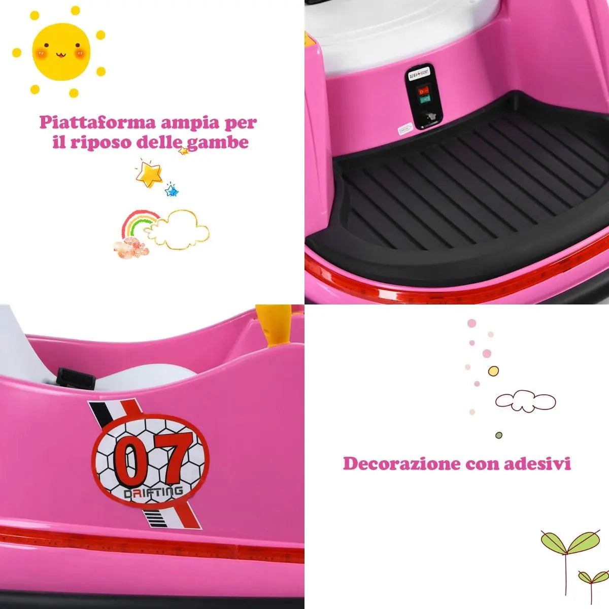 Macchina per Autoscontri per Bambini Con Luci Colorate, Macchina Elettrica Autoscontri 6 V Con Musica 4 Colori