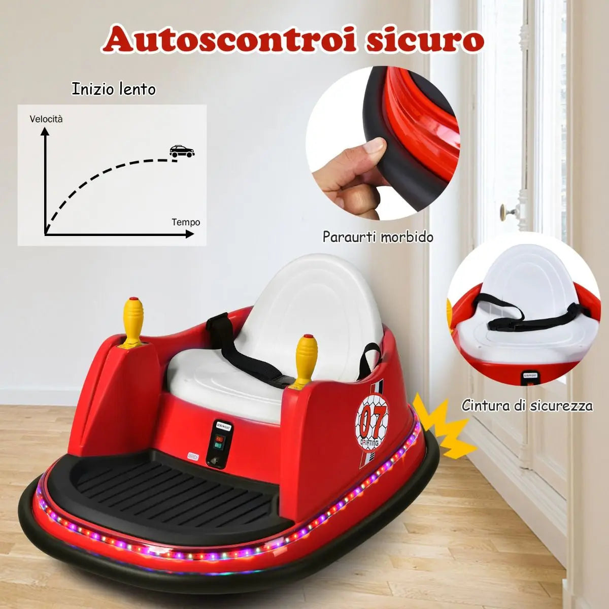 Macchina per Autoscontri per Bambini Con Luci Colorate, Macchina Elettrica Autoscontri 6 V Con Musica 4 Colori
