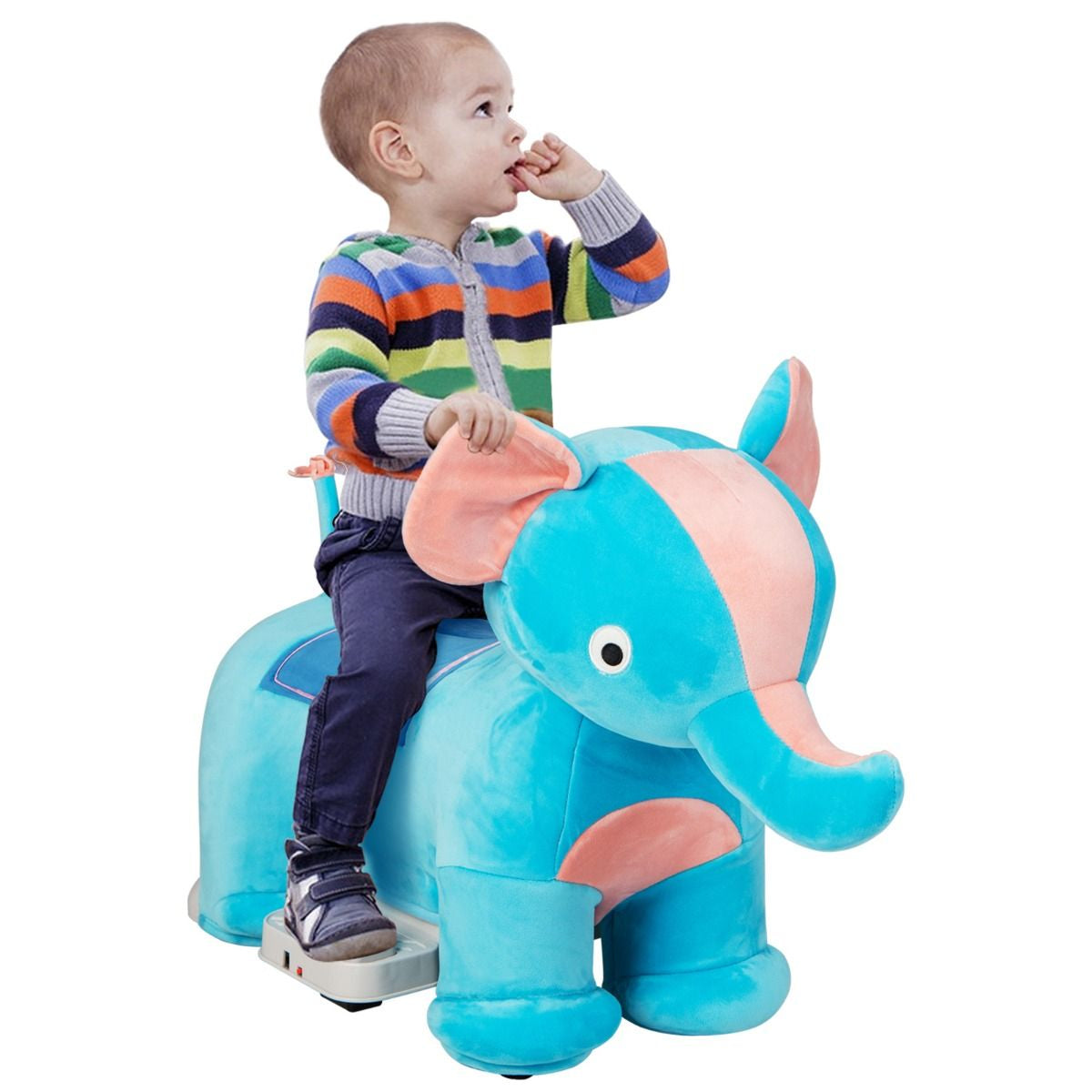 Gioco Cavalcabile Elettrico Bambini Con Ruote Flessibili Rivestimento Lavabile, Peluche Cavalcabile 3 Dimensioni