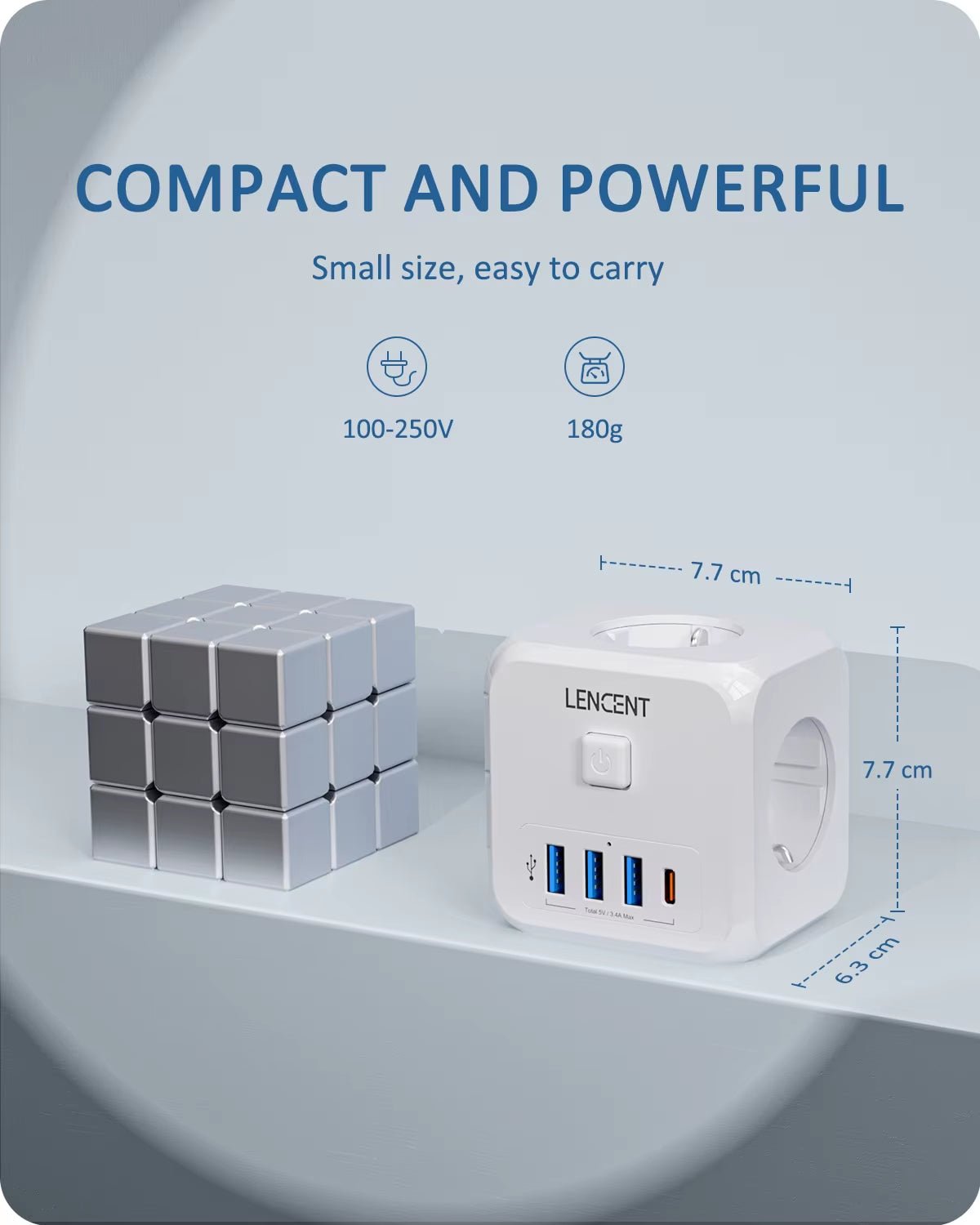 Wall Socket Extender with 3 AC Outlets 3 USB Ports And1 Type C 7-In-1 EU Plug Charger On/Off Switch for Home