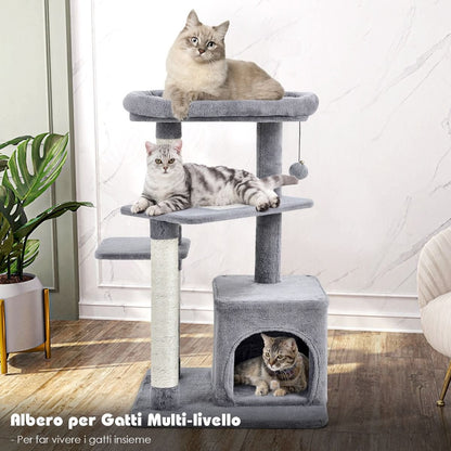 Albero per Gatti a 4 Piani Con Tiragraffi E Pallina Di Peluche, Torre per Gatti Con Piattaforma per Saltare Beige/Grigio