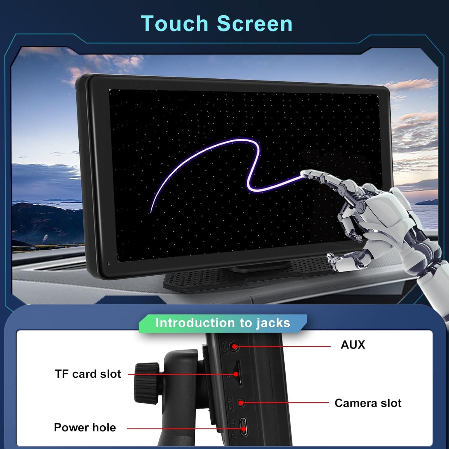 Portatile Autoradio Schermo Carplay Senza Fili Android Auto Wireless, 10,36 Pollici Lettore per Auto Cruscotto Radio Touch Screen Bluetooth Airplay Mirror Link Display Carplay Auto FM/AUX/TF