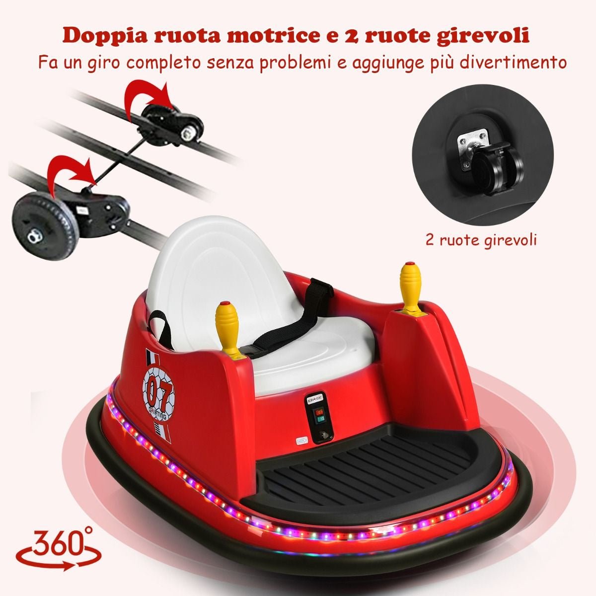 Macchina per Autoscontri per Bambini Con Luci Colorate, Macchina Elettrica Autoscontri 6 V Con Musica 4 Colori