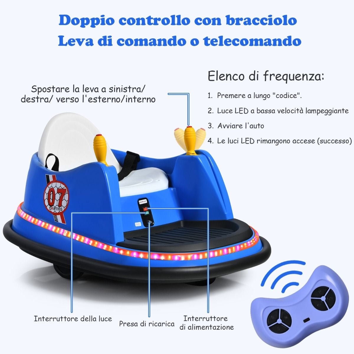 Macchina per Autoscontri per Bambini Con Luci Colorate, Macchina Elettrica Autoscontri 6 V Con Musica 4 Colori