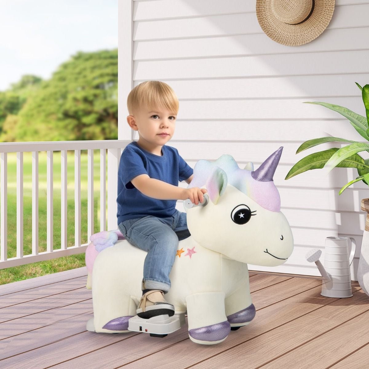 Gioco Cavalcabile Elettrico Bambini Con Ruote Flessibili Rivestimento Lavabile, Peluche Cavalcabile 3 Dimensioni