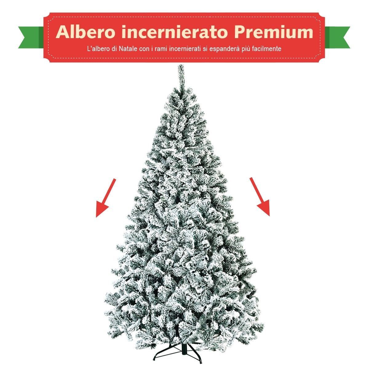 Albero Di Natale Innevato 225 Cm, Albero Di Natale Artificiale Non Illuminato E Con Cerniere
