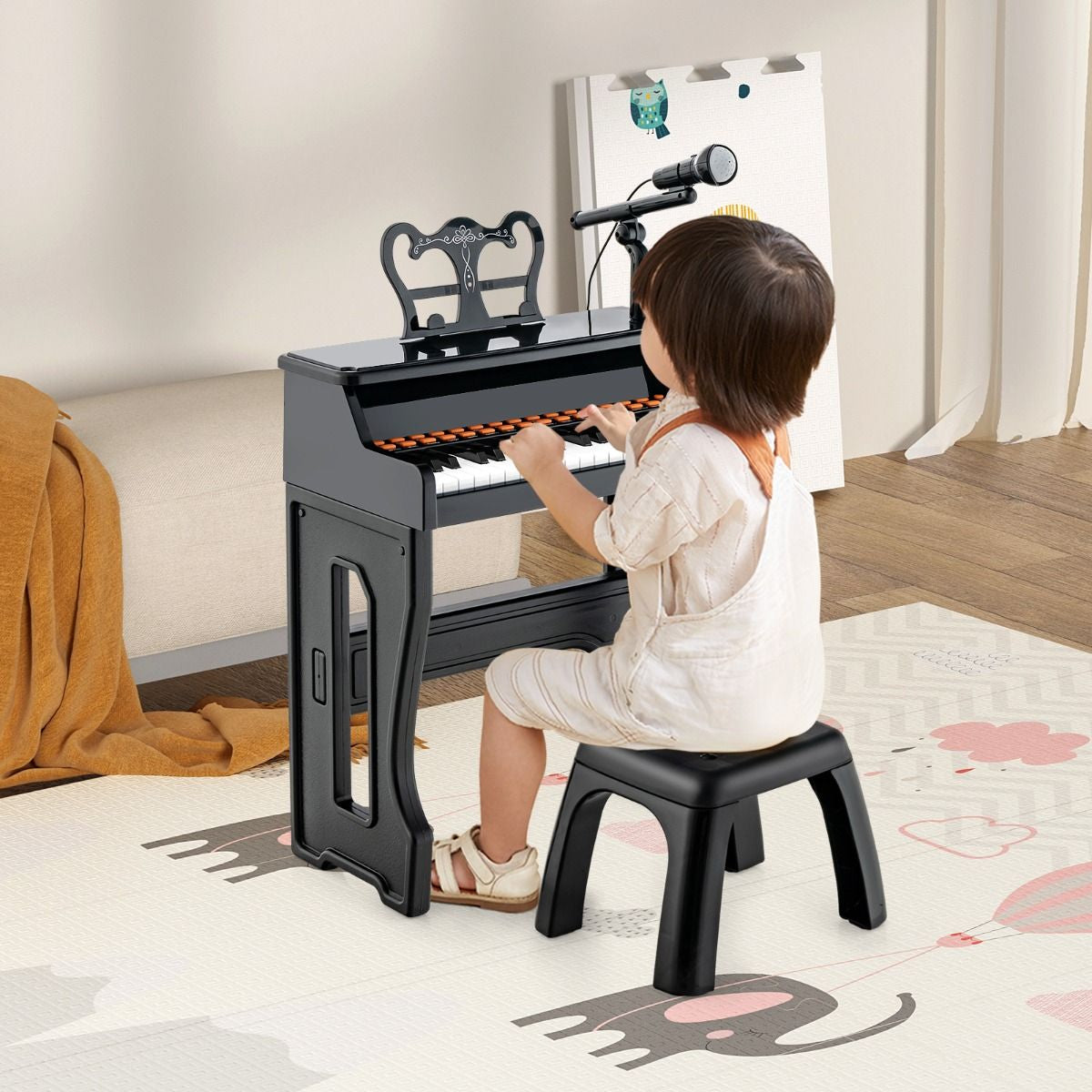 Pianoforte a 37 Tasti per Bambini Con Microfono Regolabile Supporto per Spartiti Rimovibile, Strumento Musicale 2 Colori