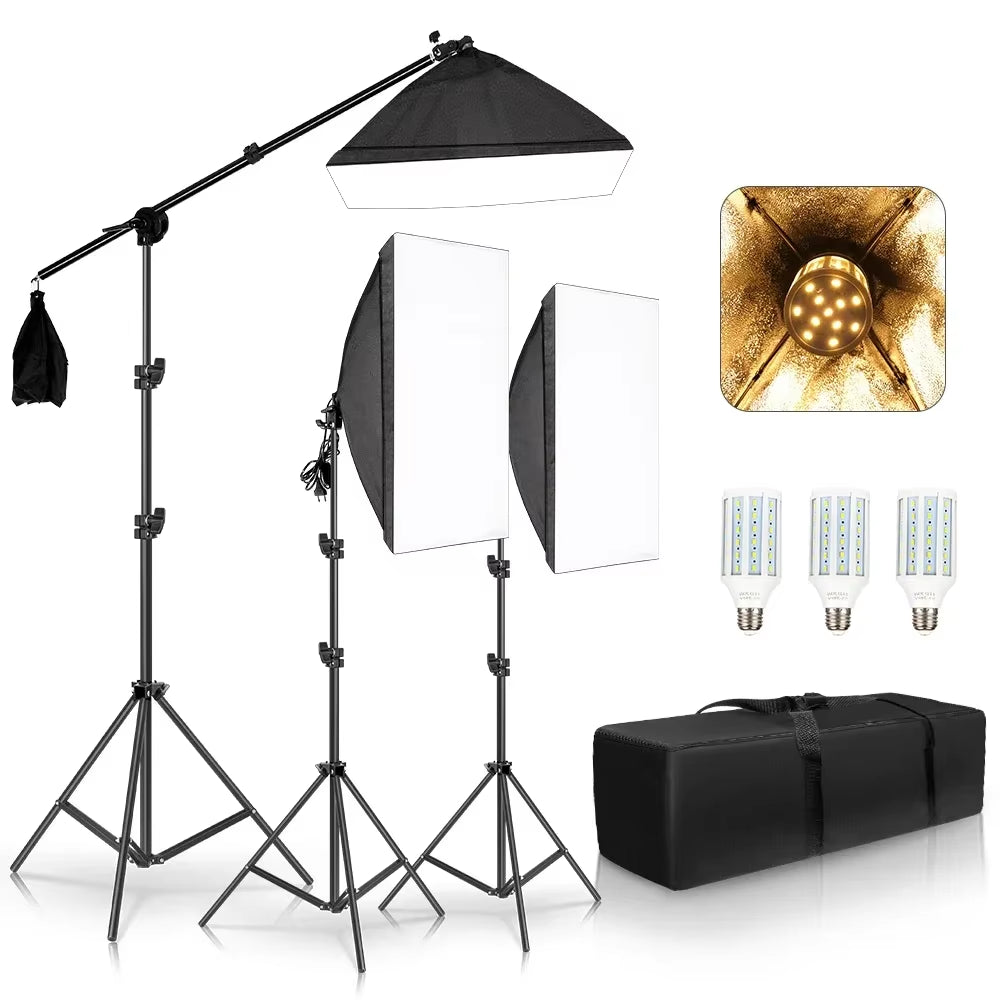 3Pcs Softbox with Sandbag Professional Photography Photo Studio Softbox Lights Lighting Kit Equipment Boom Arm
