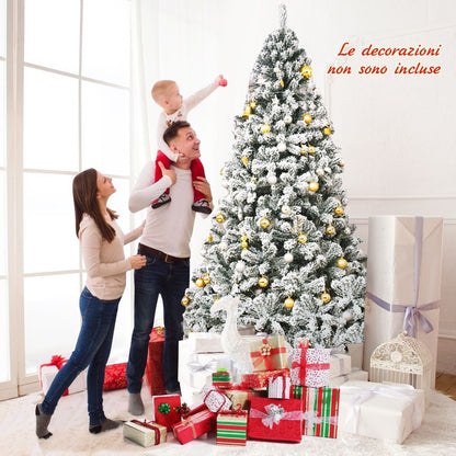 Albero Di Natale Innevato 270Cm Con Cerniere Base Di Metallo, Albero Di Natale Artificiale Non Illuminato Verde