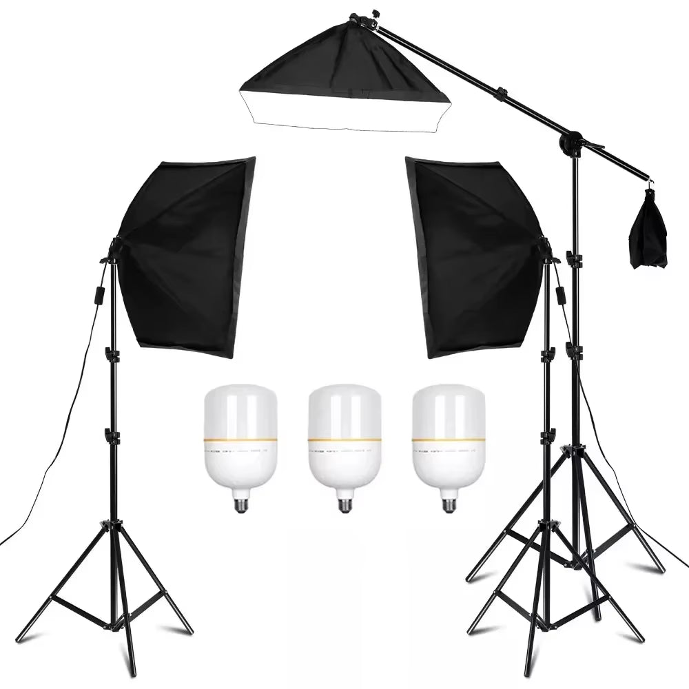 3Pcs Softbox with Sandbag Professional Photography Photo Studio Softbox Lights Lighting Kit Equipment Boom Arm