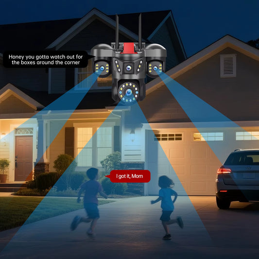 10K 20MP UHD Outdoor Wifi IP Camera 16X Zoom 4 Lens 4 Screens Ai Auto Tracking Security Protection PTZ CCTV Video Surveillance