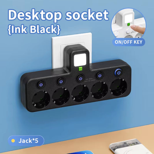EU Plug Outlet 5 Sockets Electrical Socket No Extension Cord with or without It USB Type-C Ports Two Specifications