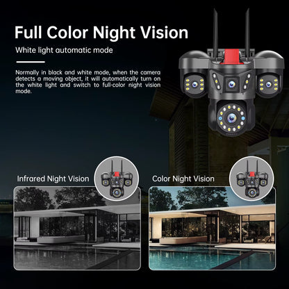 10K 20MP UHD Outdoor Wifi IP Camera 16X Zoom 4 Lens 4 Screens Ai Auto Tracking Security Protection PTZ CCTV Video Surveillance