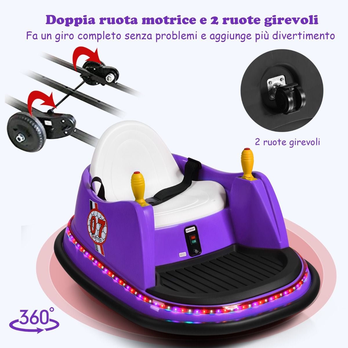 Macchina per Autoscontri per Bambini Con Luci Colorate, Macchina Elettrica Autoscontri 6 V Con Musica 4 Colori