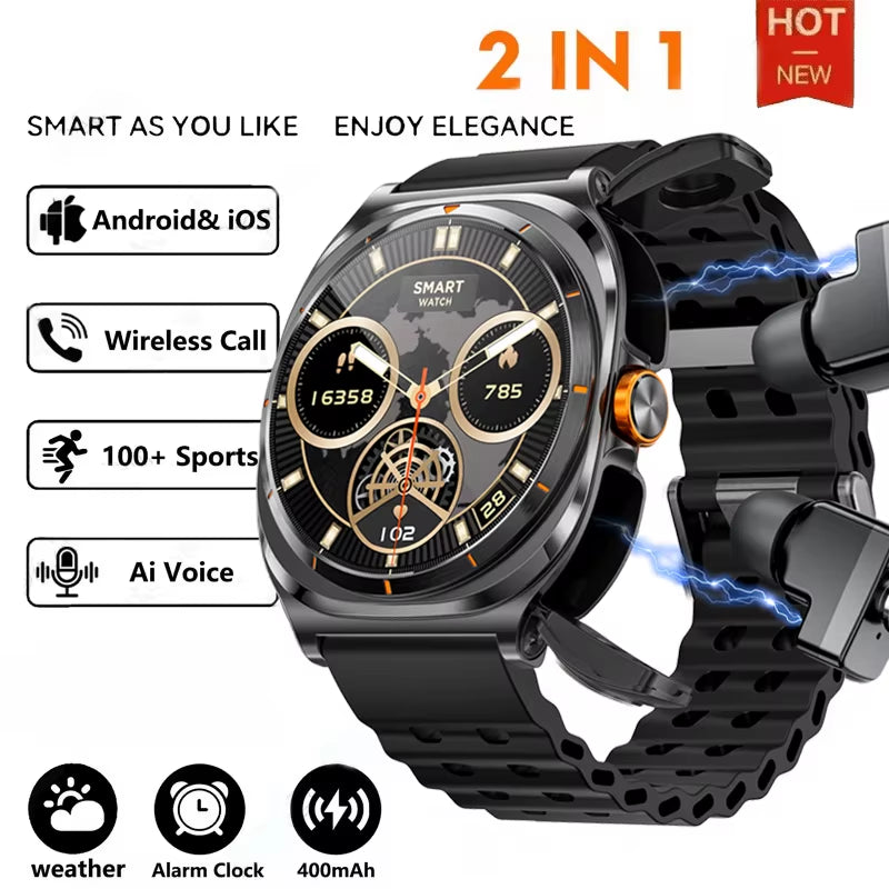 2025 2 in 1 Music Play Sports Smart Watch with Earbuds NFC Watches TWS Bluetooth Earphone Heart Rate Monitor Fitness Smartwatch