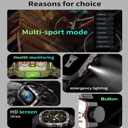 2025 New Military Smart Watch Men IP68 5ATM Outdoor Sports Fitness Tracker Health Monitoring 1.81Inch Bluetooth Calls Smartwatch