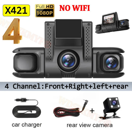 New 360° Car Dash Cam 4 Channels WIFI 24H Video Recorder 1080P Car DVR Front inside Rotatable and Rear View Camera Night Vision