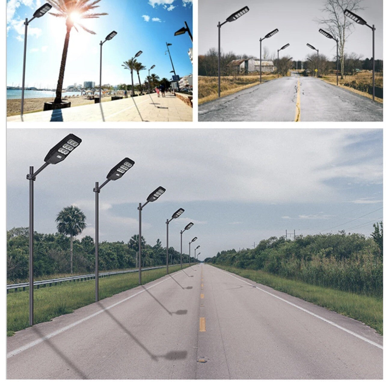 LAMPIONE STRADALE LED 200W PANNELLO SOLARE FOTOVOLTAICO FARO ESTERNO GIARDINO