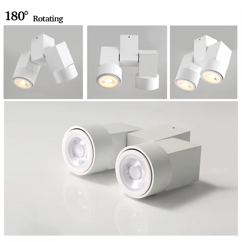 Indoor Led Downlight Led Gu10 180 Adjustable Double Surface Mount Spotlight White/ Black Ceiling Light