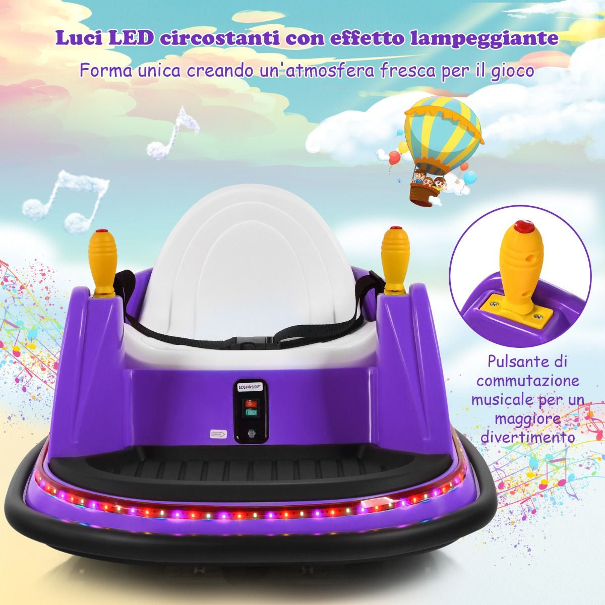 Macchina per Autoscontri per Bambini Con Luci Colorate, Macchina Elettrica Autoscontri 6 V Con Musica 4 Colori