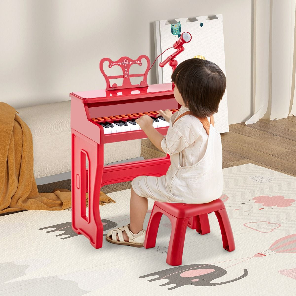 Pianoforte a 37 Tasti per Bambini Con Microfono Regolabile Supporto per Spartiti Rimovibile, Strumento Musicale 2 Colori