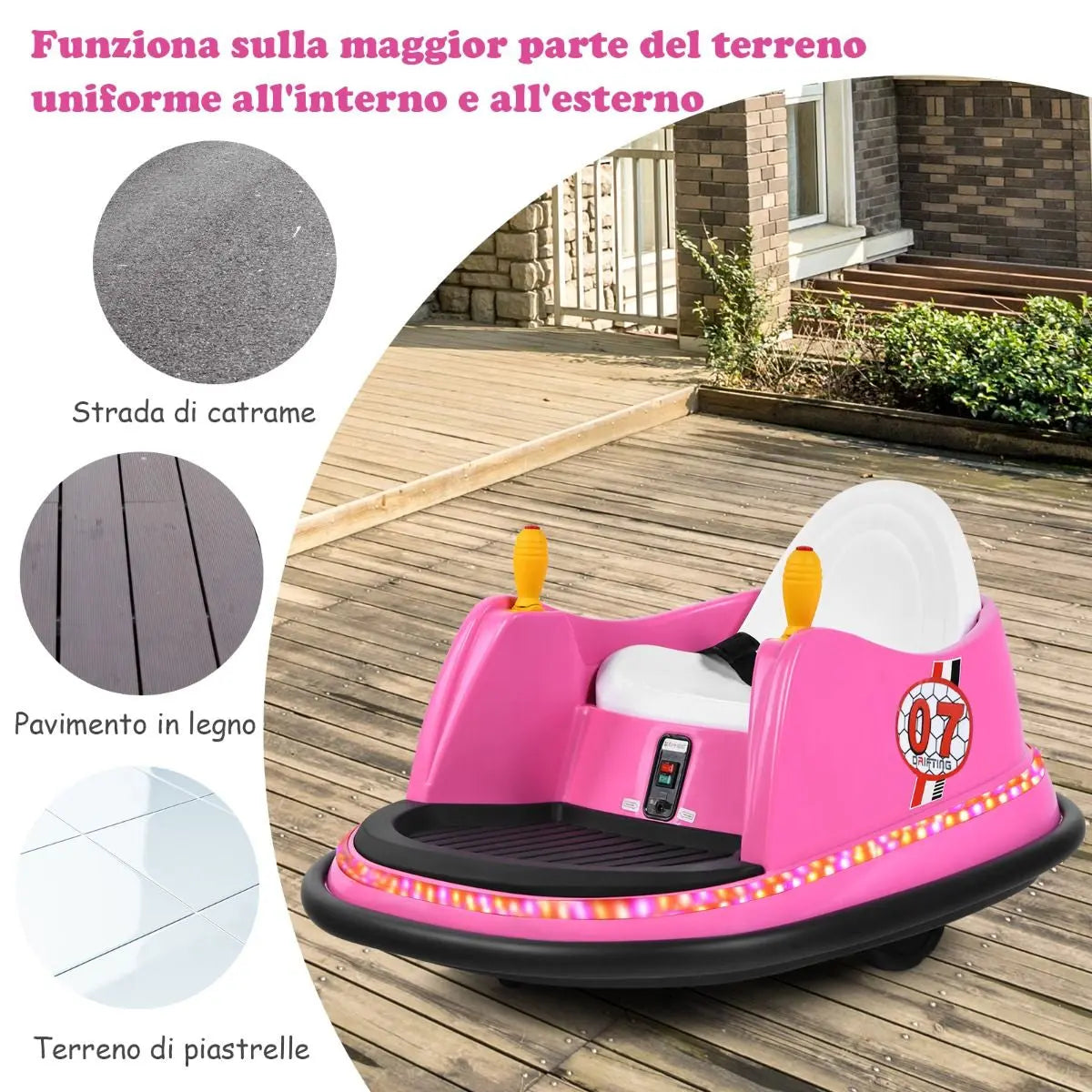 Macchina per Autoscontri per Bambini Con Luci Colorate, Macchina Elettrica Autoscontri 6 V Con Musica 4 Colori