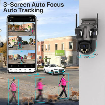 6K HD Three Screen Wifi Security Camera 4K 8MP Outdoor Wirelss PTZ IP Camera Ai Human Detect Video Surveillance Icsee APP