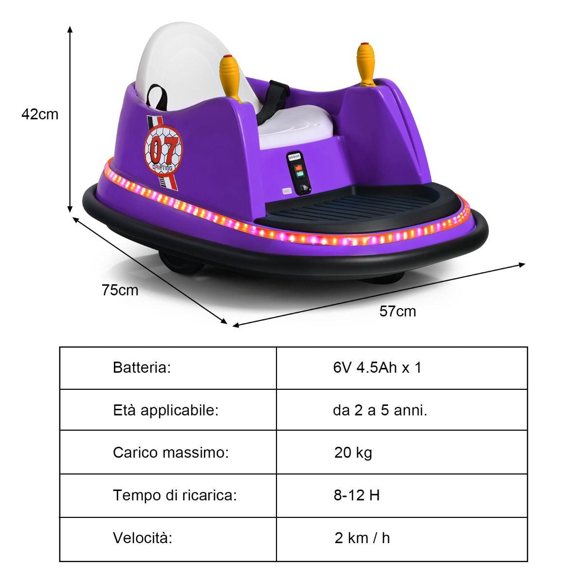 Macchina per Autoscontri per Bambini Con Luci Colorate, Macchina Elettrica Autoscontri 6 V Con Musica 4 Colori
