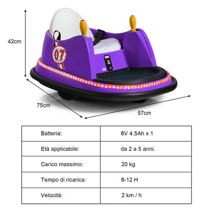 Macchina per Autoscontri per Bambini Con Luci Colorate, Macchina Elettrica Autoscontri 6 V Con Musica 4 Colori