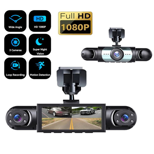 360° Dash Cam 4 Channels Car Video Recorder 1080P Car DVR 3/4 Lens Rotatable Camera View Night Vision Black Box