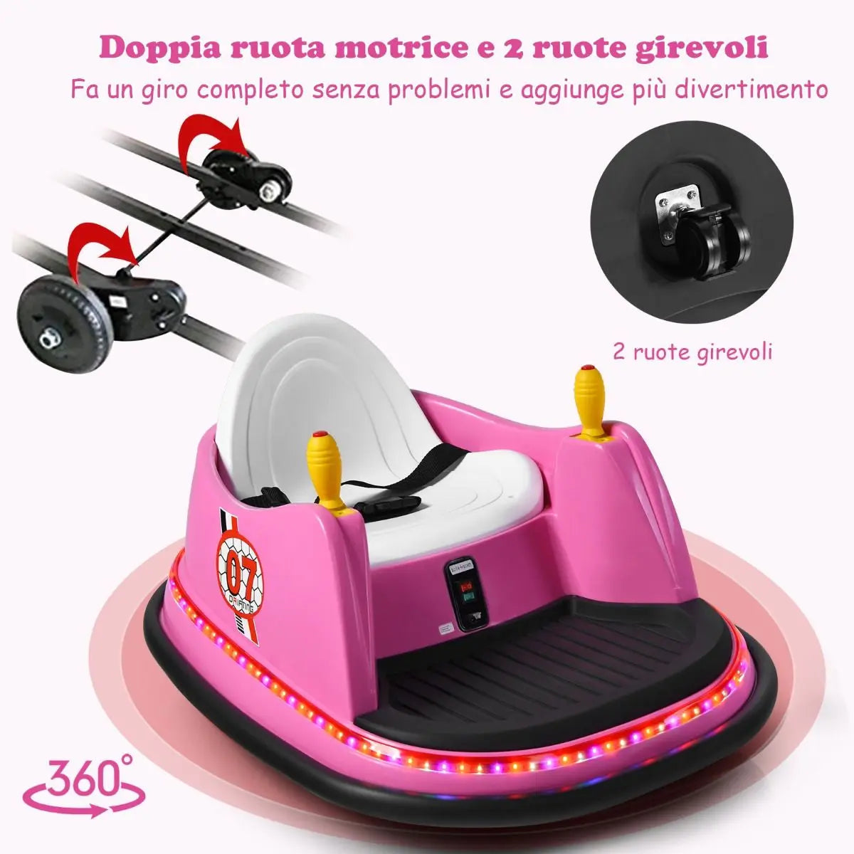Macchina per Autoscontri per Bambini Con Luci Colorate, Macchina Elettrica Autoscontri 6 V Con Musica 4 Colori