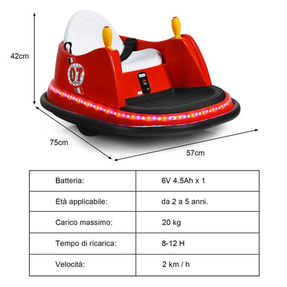 Macchina per Autoscontri per Bambini Con Luci Colorate, Macchina Elettrica Autoscontri 6 V Con Musica 4 Colori