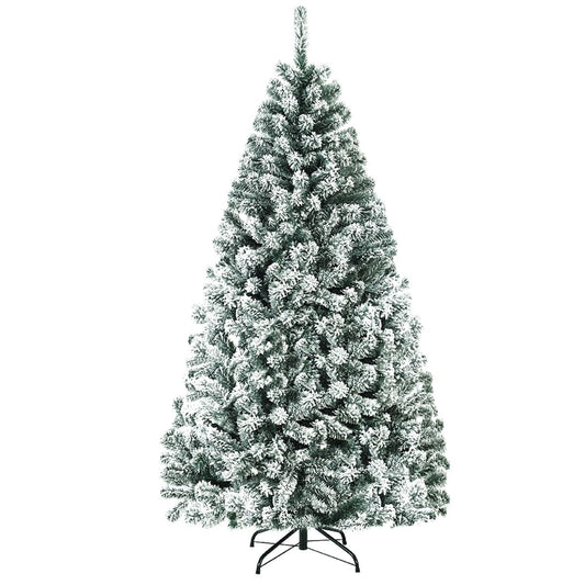 Albero Di Natale Innevato 180Cm Con Cerniere Base Di Metallo, Albero Di Natale Artificiale Non Illuminato