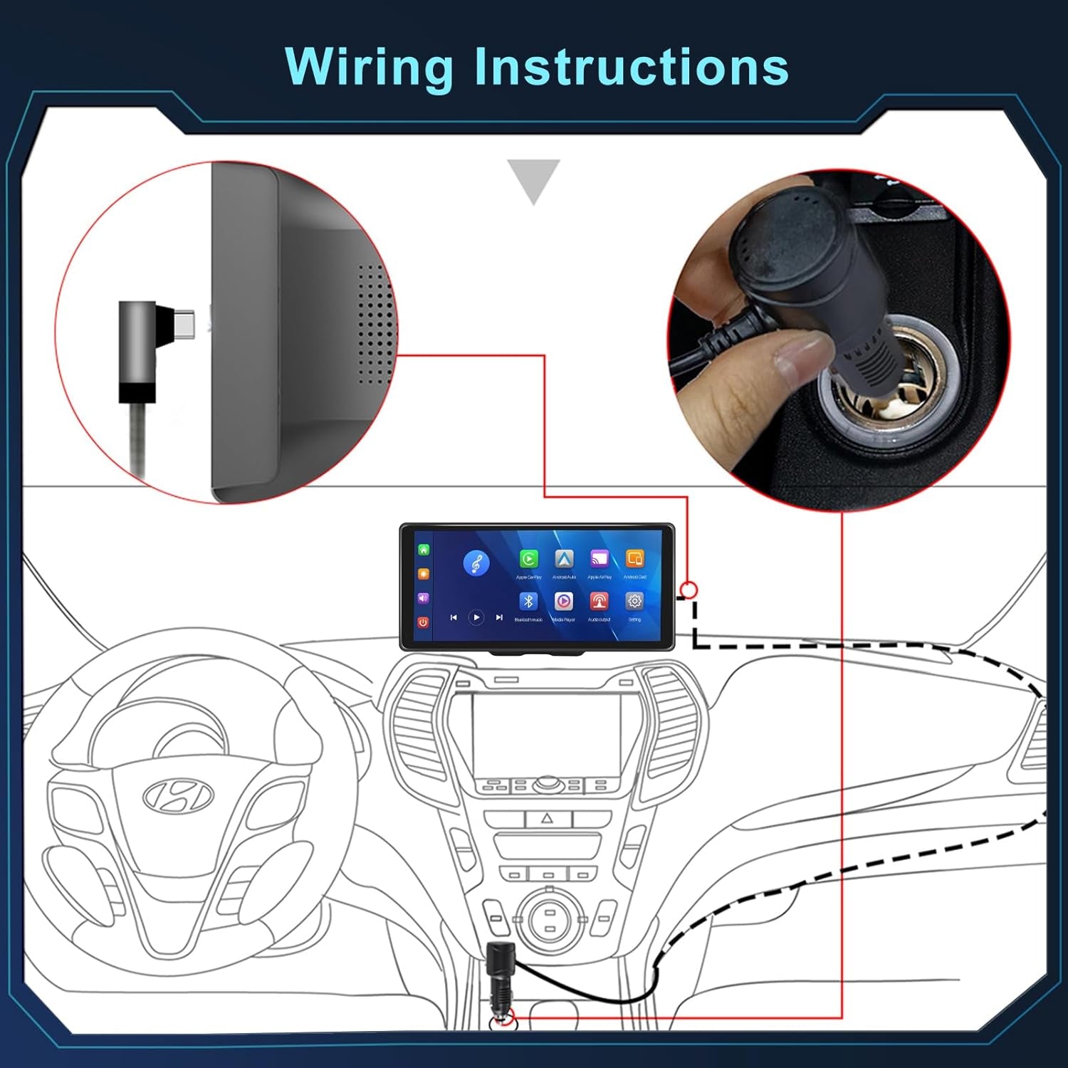 Portatile Autoradio Schermo Carplay Senza Fili Android Auto Wireless, 10,36 Pollici Lettore per Auto Cruscotto Radio Touch Screen Bluetooth Airplay Mirror Link Display Carplay Auto FM/AUX/TF