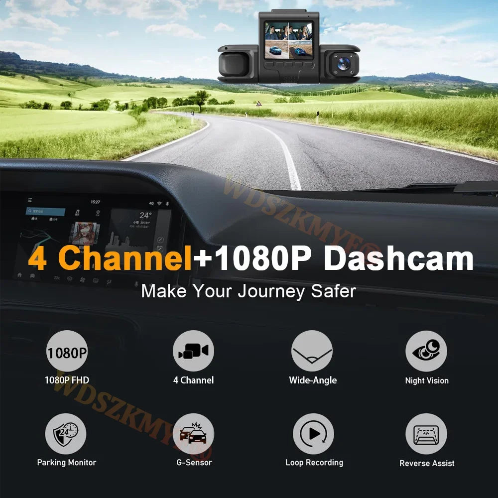 New 360° Car Dash Cam 4 Channels WIFI 24H Video Recorder 1080P Car DVR Front inside Rotatable and Rear View Camera Night Vision