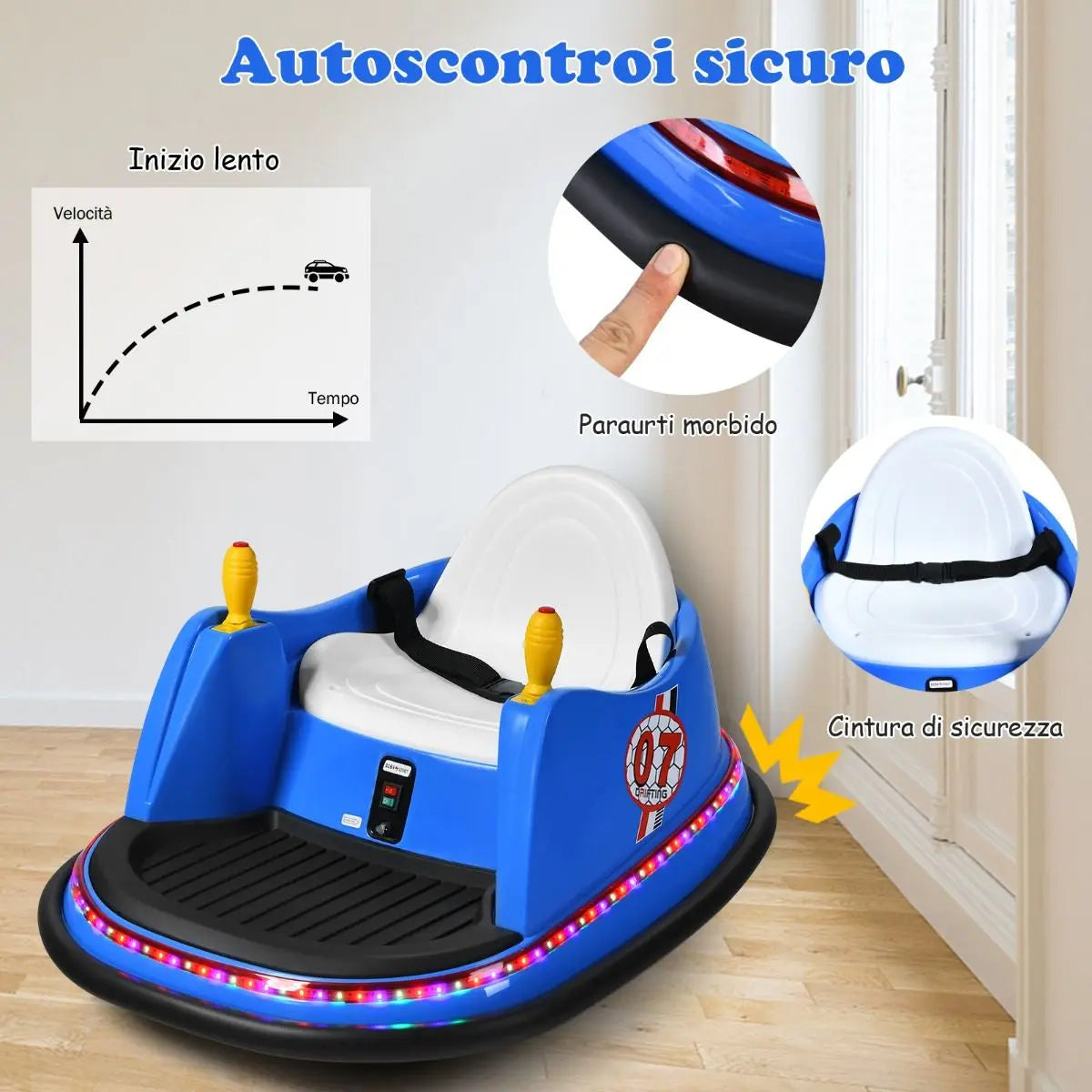 Macchina per Autoscontri per Bambini Con Luci Colorate, Macchina Elettrica Autoscontri 6 V Con Musica 4 Colori